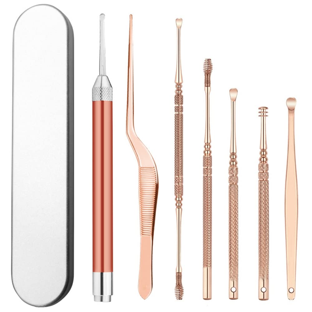 MAYCREATE Ear Wax Remover for Ear Cleaning with LED Light and 7pcs Stainless Steel Tools