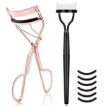 MAYCREATE Eyelash Curler Kit for Women with 6 Refill Pads and Ergonomic Metal Design | Includes Folding Lash Comb