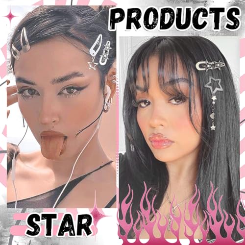 MAYCREATE® 20PCS Hair Clips for Girls Women Y2K Accessories Cute Metal Star Pins Fashion Style Barrettes Gifts Korean Stylish Punk