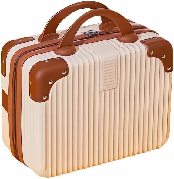 MAYCREATE® 14 inch Hard Shell Makeup Train Case Portable PC ABS Mini Suitcase for Organizer Cosmetics Makeup Brushes Toiletry Beige