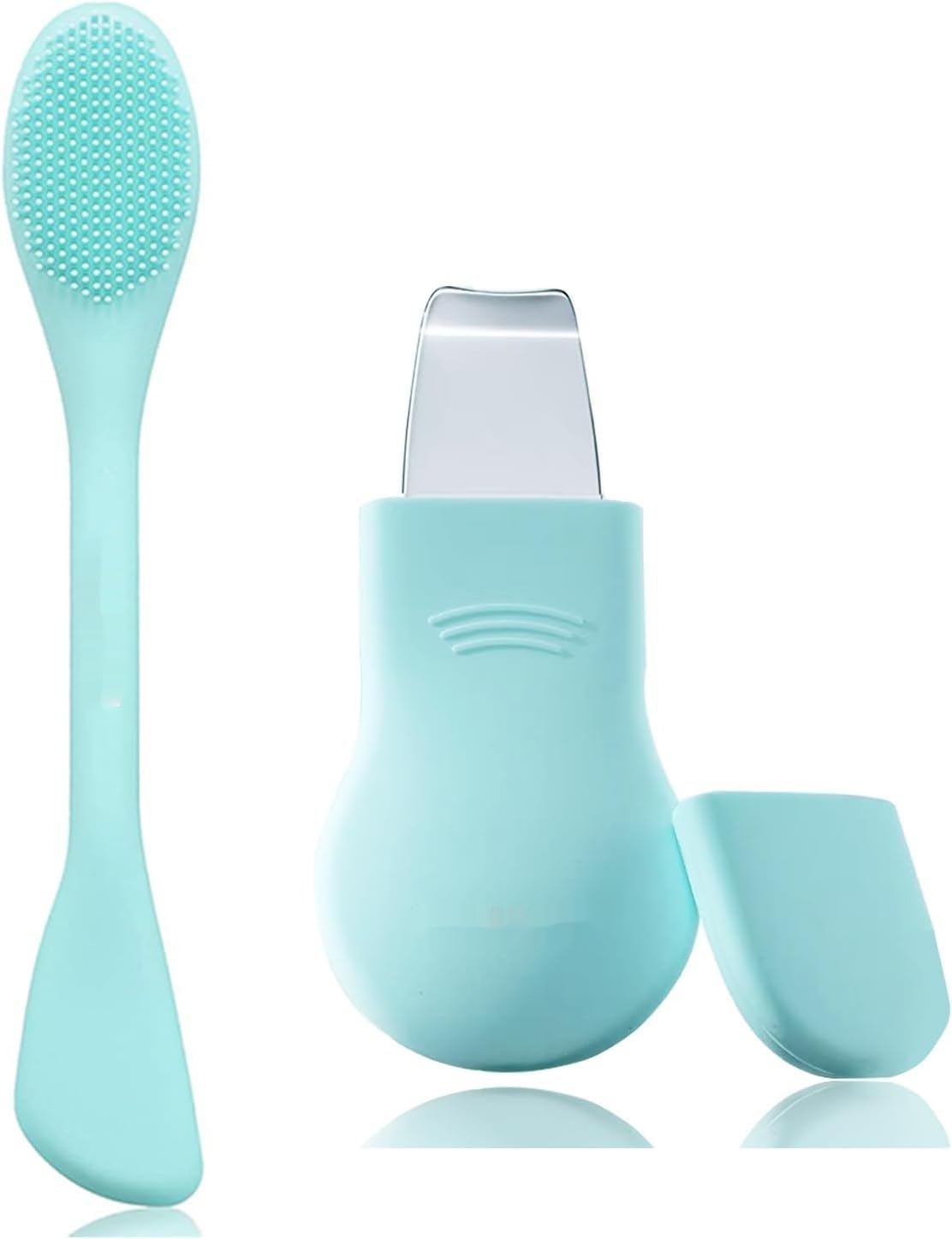 MAYCREATE® 2Pcs Blackhead Remover Tool & Silicone Face Cleaning Brush, Stainless Steel Blackhead Scraper, Dual Use Pore Cleaning Brush and Cream Scraper Applicator Facial Clean Tool