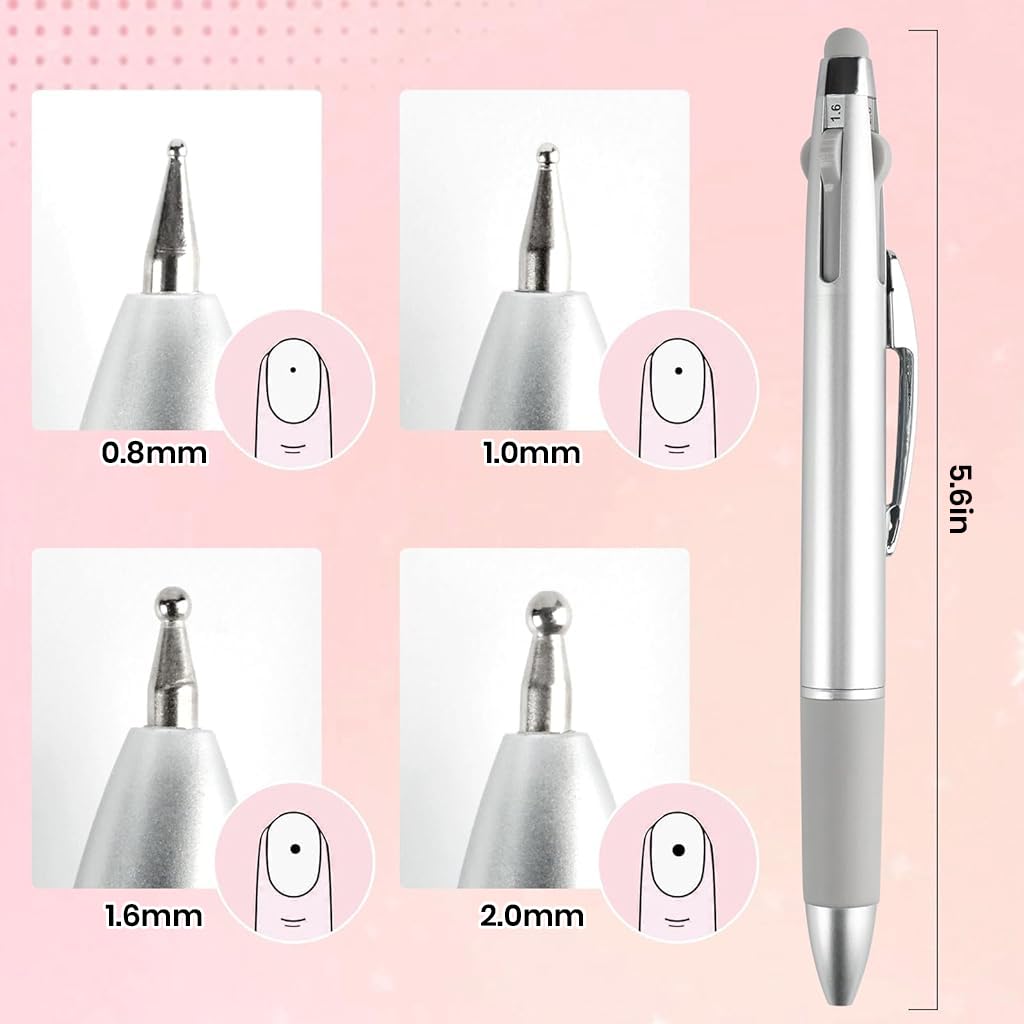 MAYCREATE Nail Dotting Tool for DIY Nail Art with 4 tip sizes 0.8–1.6mm | Switchable Pen Design