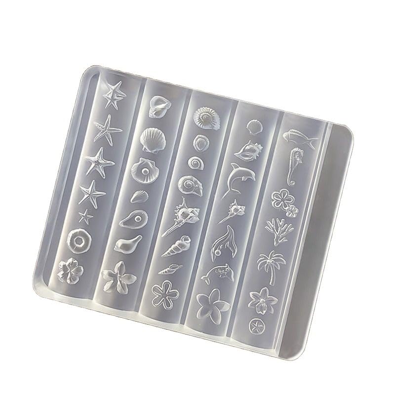MAYCREATE® DIY Resin Nail Art Charm Silicone Mold, 36 Boho Beach Elements Designs, Seashell, Flower, Conch & More, Chic DIY 3D Embossed Nail Art Decal Silicone Mold, Resin Art Crafting Mold