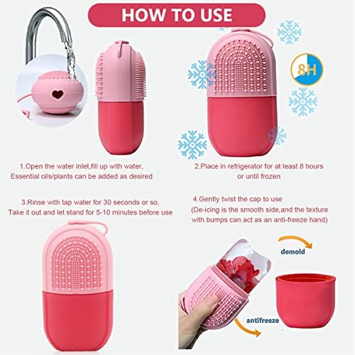 MAYCREATE® Ice Face Roller Ice Cube Mold With Cleansing Brush, Anti-Leak Silicone Ice Roller for Face Massage, Beauty Ice Facial Roller for Eliminate Edema, Tighten Skin, Women Skincare Gift (Pink)