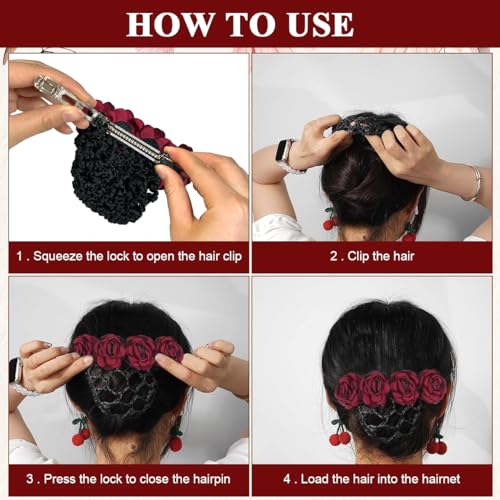 MAYCREATE® Hair Bun Accessories for Women Stylish Flower Maker Clips Net French Cover for Girls Ladies 2 PCS