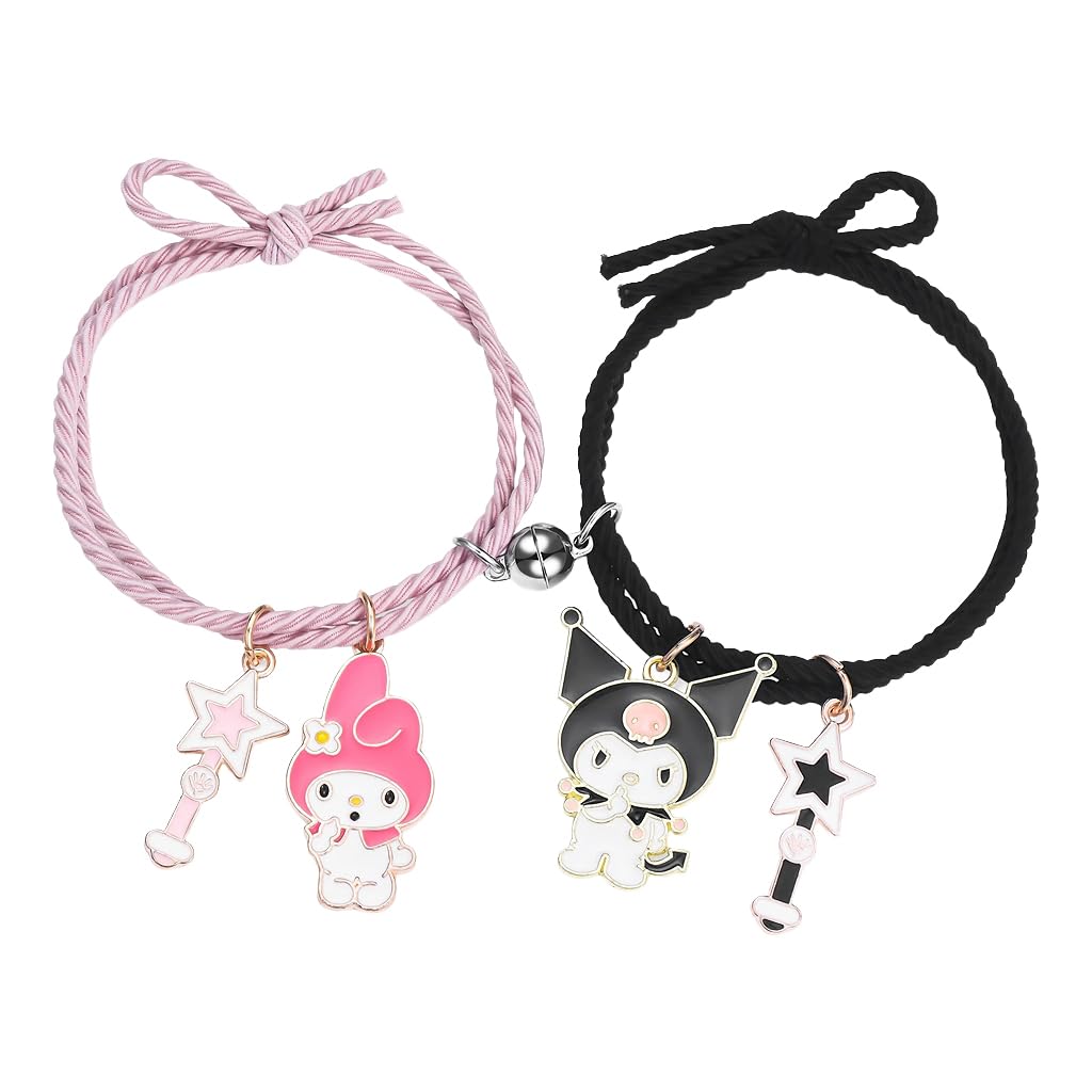 MAYCREATE® 2 Pcs Friendship Bracelet for Girls Women Kuromi Couple Bracelet Cute Sanrio Magnetic Matching Bracelets BFF Best Friend Bracelet Long Distance Touch Bracelet Birthday Gift for Girls, Women