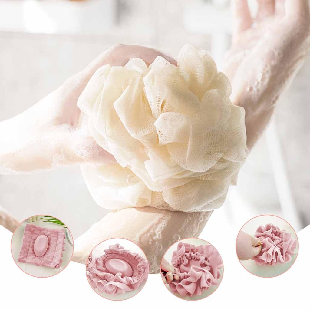 MAYCREATE Loofah Cloth for Bar Soap 2pcs 6.7×6.7 in with Double Sided Drawstring Design | Quick Dry PE and Towel Fabric