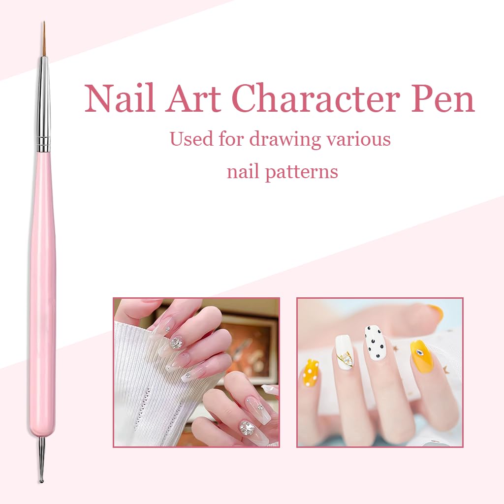 MAYCREATE Nail Art Brush Set for Acrylic Gel Nails with 2‑in‑1 Striping Dotting Tool | 6‑Piece Detailing Kit