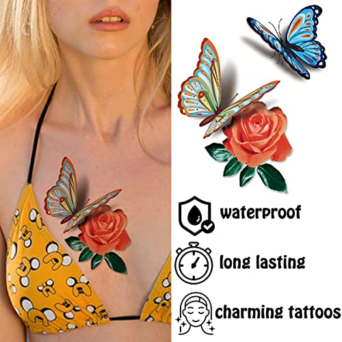 MAYCREATE® 40 Sheets Waterproof Temporary Tattoos Sticker for Women Color Flowers Roses Butterflies Assorted Tattoo for Arm 120 PCS