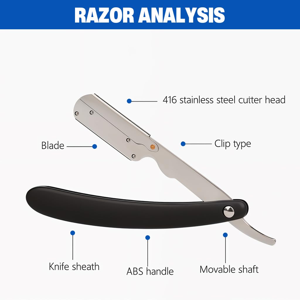MAYCREATE Professional Straight Razor for Men with Folding Safety Handle and 10 Blades | Stainless Steel Shaving Tool