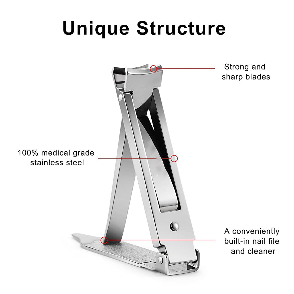 MAYCREATE Nail Clippers for Travel with 1.2×5.2 cm Foldable Design and Leather Cover | Stainless Steel Cutter with Built in Nail File