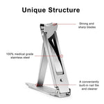 MAYCREATE Nail Clippers for Travel with 1.2×5.2 cm Foldable Design and Leather Cover | Stainless Steel Cutter with Built in Nail File