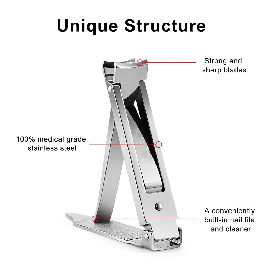 MAYCREATE® Nail Clippers with Nail File Stainless Steel Foldable Nail Cutter with Leather Cover Toenail Clippers Travel Design Cut