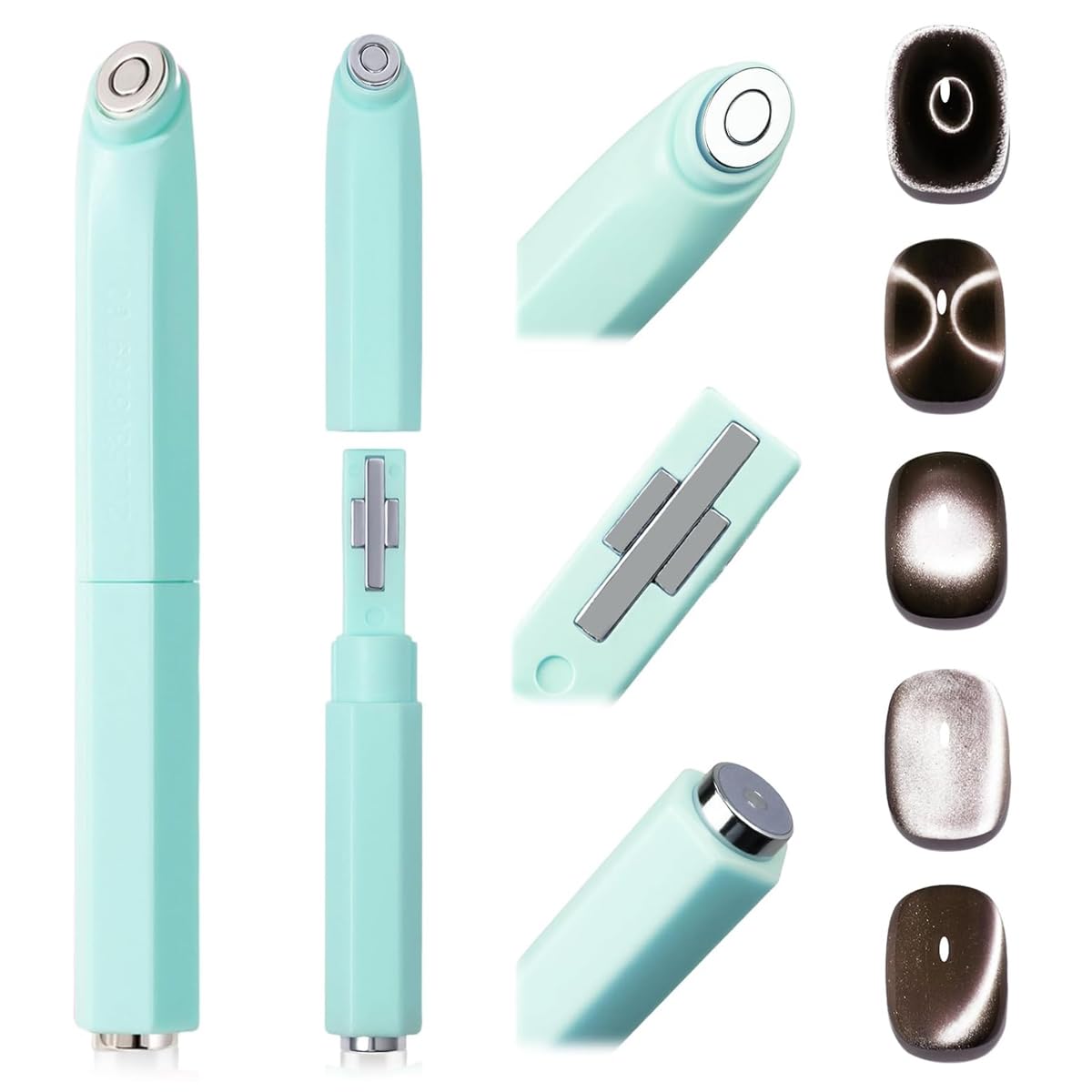 MAYCREATE® 3 in 1 Cat Eye Magnet for Nails, Detachable Magnet Tools Nails Design Cat Eye Gel Polish Magnetic Pen Line Shaped Round Accessories for Home Salon Diy Manicure
