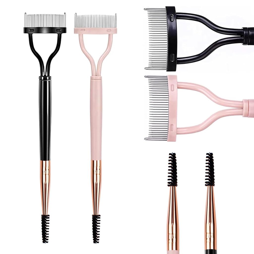 MAYCREATE Eyelash Separator Comb 2 Pcs for Clump Free Lashes with Dual Head Metal Brush | Includes Protective Cover