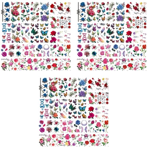 MAYCREATE® 40 Sheets Waterproof Temporary Tattoos Sticker for Women Color Flowers Roses Butterflies Assorted Tattoo for Arm 120 PCS