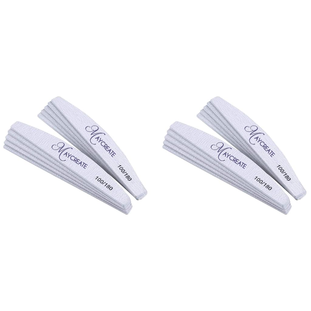 MAYCREATE Nail Files Buffers Kit 20pcs with Dual Sided 100 180 Grit for Manicure | Washable Emery Boards for Acrylic & Gel Nails