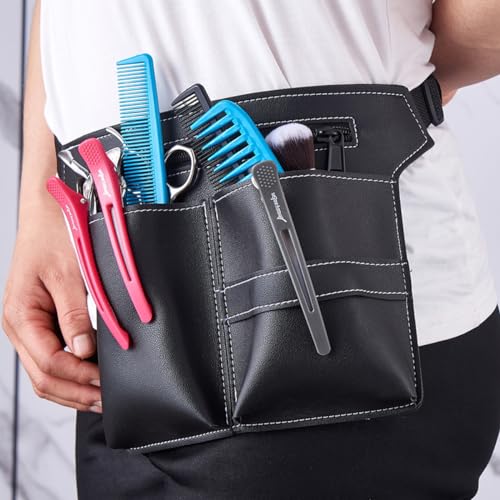 MAYCREATE® Hairdresser Scissor Bag PU Leather Barber Waist Pouch Professional Hairdressing Storage Holster with Adjustable Belt Hair Salon for Scissors Tools Clips 3PCS