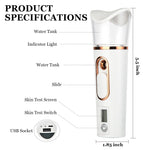 MAYCREATE® 1200mAh Face Mist Sprayer Handy Nano Face Mist Spray Machine USB Cool Mister Facial Steamer with Skin Moisture Tester for Face Moisturizing, Hydration Refreshing (Long Endurance)