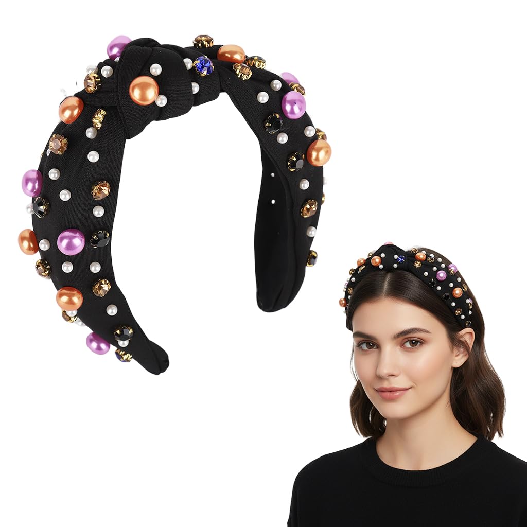 MAYCREATE Halloween Hairband for Women featuring Knotted Fabric Wrap and Gem Ornaments | Festive Headwear for Party and Holiday Style