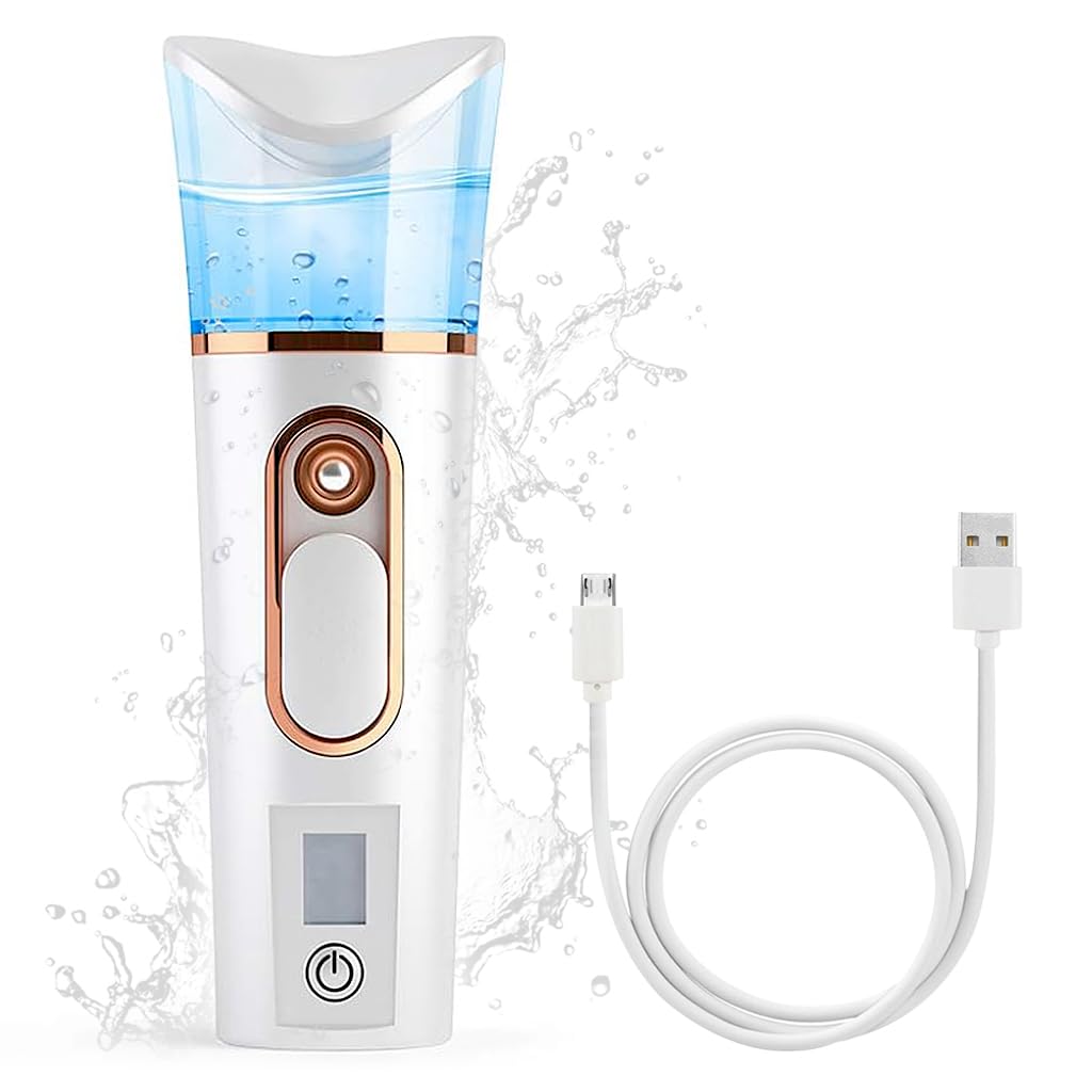 MAYCREATE® 1200mAh Face Mist Sprayer Handy Nano Face Mist Spray Machine USB Cool Mister Facial Steamer with Skin Moisture Tester for Face Moisturizing, Hydration Refreshing (Long Endurance)