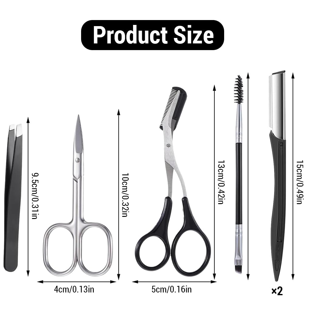 MAYCREATE Eyebrow Trimmer Kit 6 Pcs for Precise Grooming with Stainless Steel Tools | Travel Ready for Women and Men