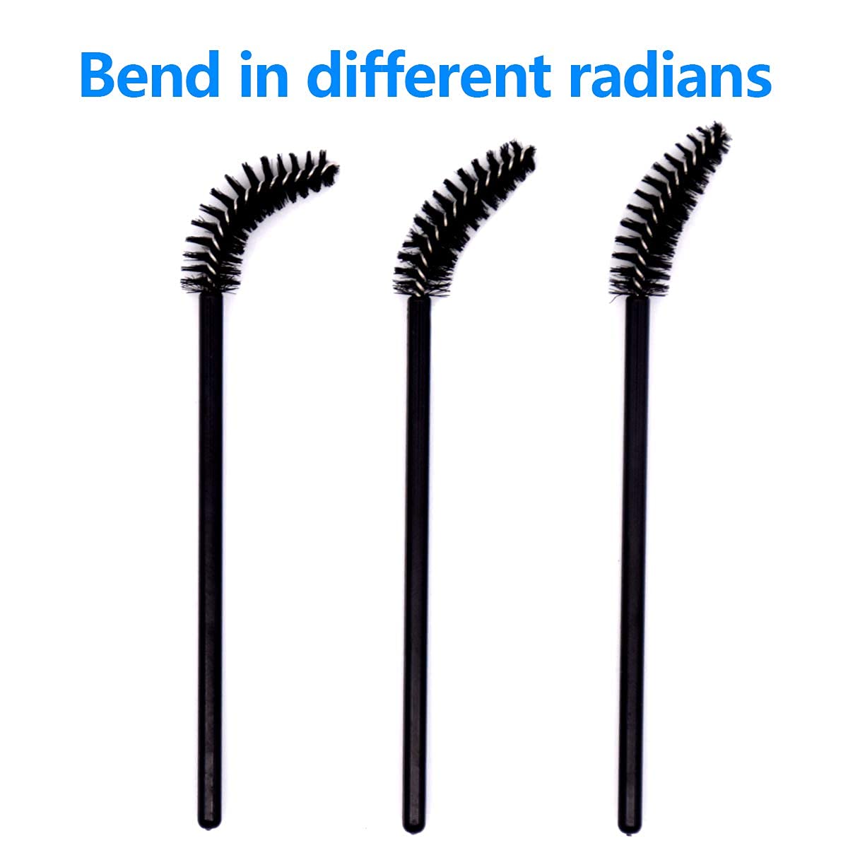 MAYCREATE Eyelash Brushes for Extensions and Makeup with 50 pcs 10 cm Bendable Wands | Black Fiber Hair Spoolies