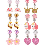 MAYCREATE Clip On Earrings for Girls featuring 6 Pairs Resin Unicorn Heart Designs | Non Pierced Jewelry Set