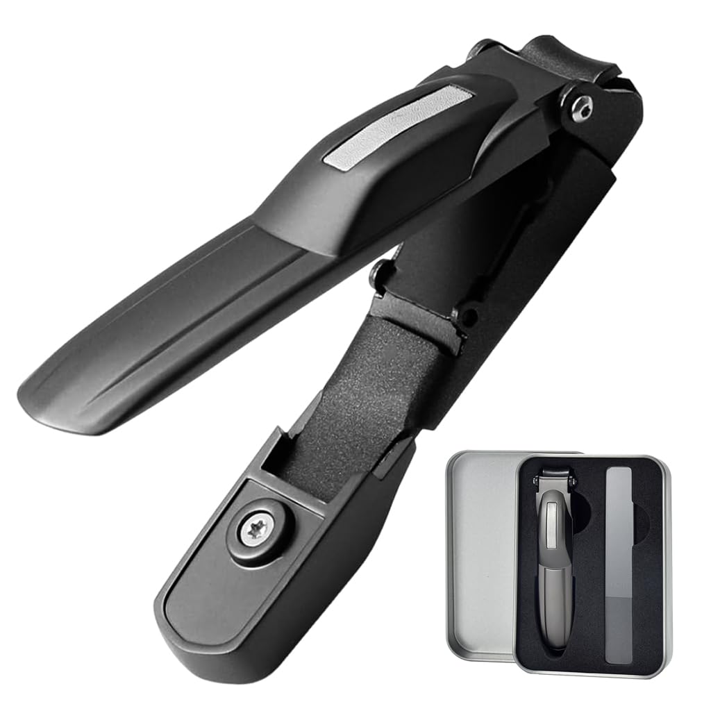 MAYCREATE Nail Cutter Set for Home and Travel with Wide Jaw and Nail Collection Bin | Stainless Steel Clippers and File in Storage Case