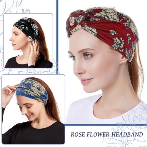 MAYCREATE® Head Band for Women 6PCS Knotted Hair Bands Flower Print Fashion Stretchy Headbands Makeup Running Yoga Fitness
