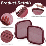 MAYCREATE® 8PCS Mesh Pouches for Women, Makeup Small Pouch, Zipper Cosmetic Bags for Women 4.7'' Square Fashion Lipstick Pouch, Mini Cash Toiletry Organizer Bag for Daily Accessories - Wine Red