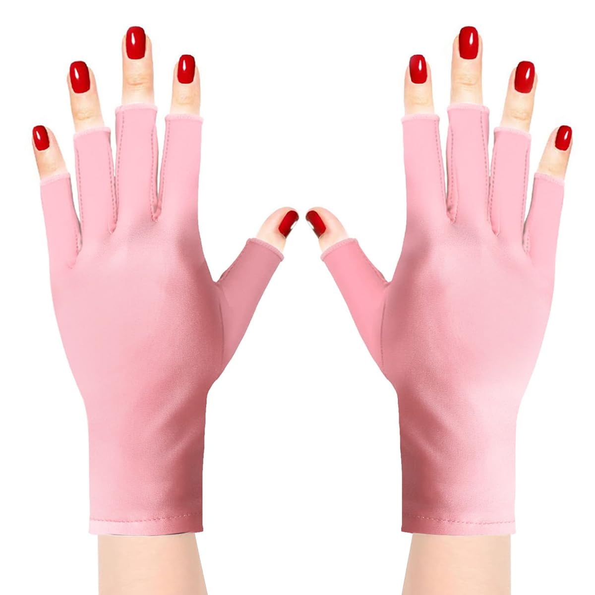 MAYCREATE Anti UV Gloves for Gel Nail Lamp with UPF 50+ Protection and Stretchy Fabric | Pink