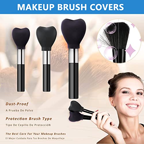 MAYCREATE® Makeup Brush Cover 3 Sizes Set, Silicone Travel Dustproof Covers for Makeup Brushes, Reusable Foundation Brush Protector Cap, Universal for Single & Multi-fit (Brush Not Included)