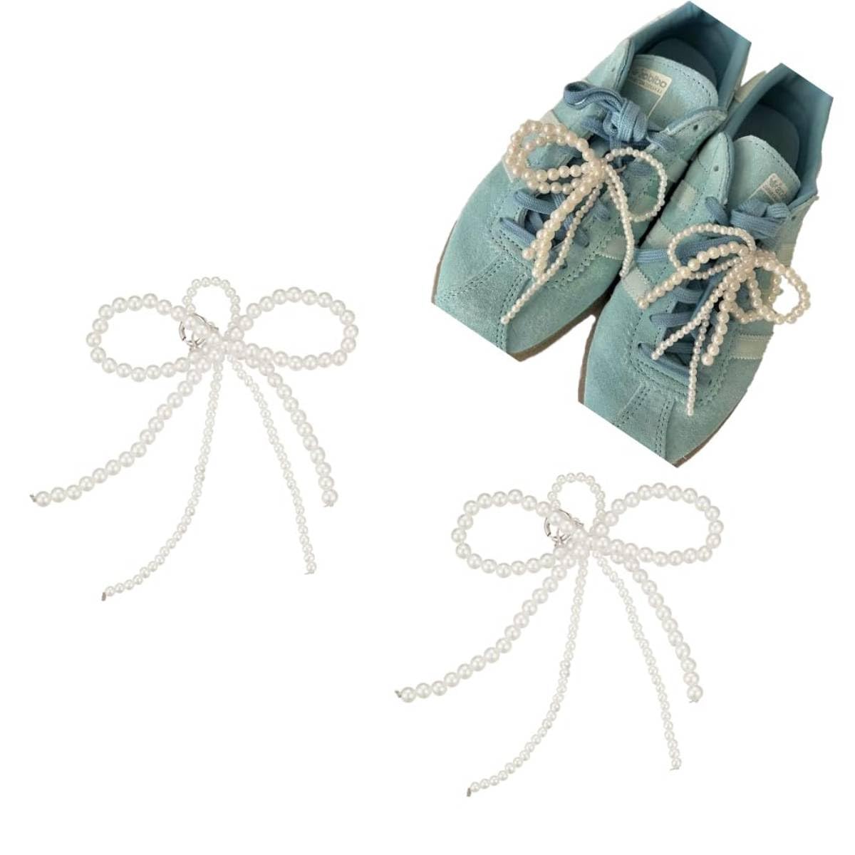 MAYCREATE Pearls Bowknot Shoe Charms for Sneakers and Dress Shoes featuring Lobster Buckle