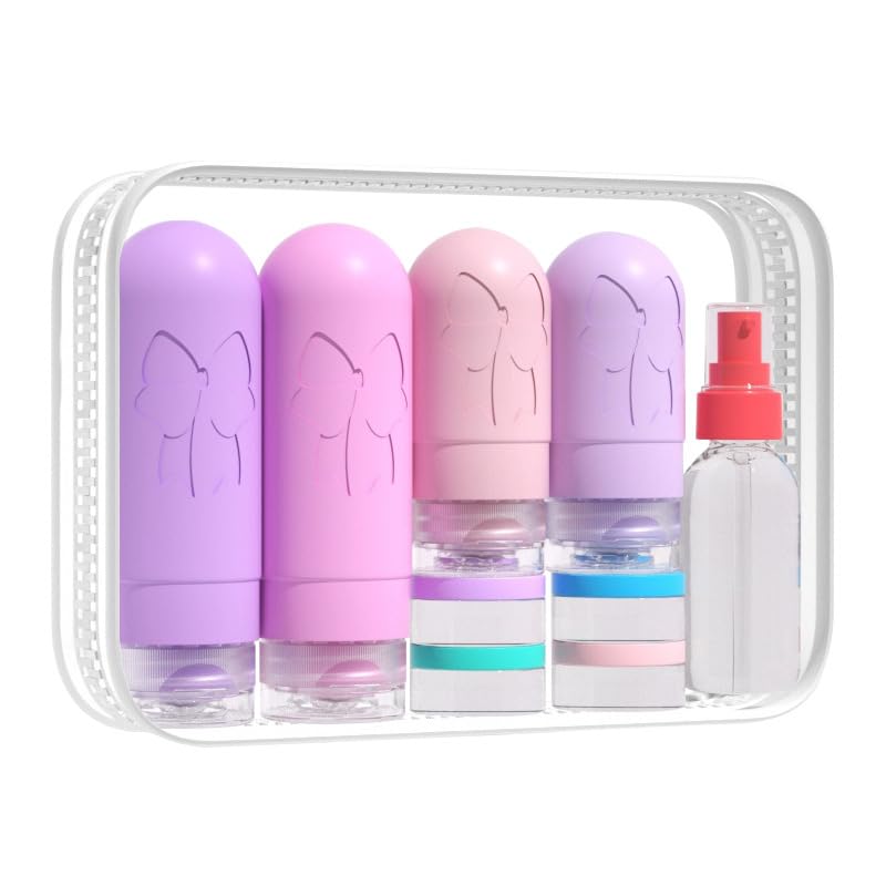 MAYCREATE® 16Pcs Travel Bottle Kit for Toiletries, 60/90ml Silicone Travel Bottles Set, Leak proof Travel Toiletry Bottles Kit, Cream Jars Spray Bottle Toiletries Bottle for Shampoo Lotion Dispenser