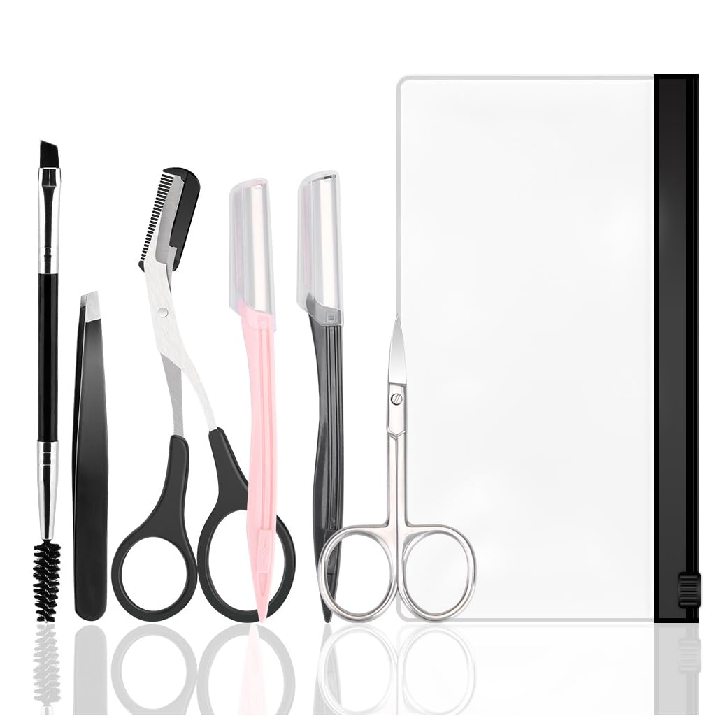 MAYCREATE Eyebrow Trimmer Kit 6 Pcs for Precise Grooming with Stainless Steel Tools | Travel Ready for Women and Men