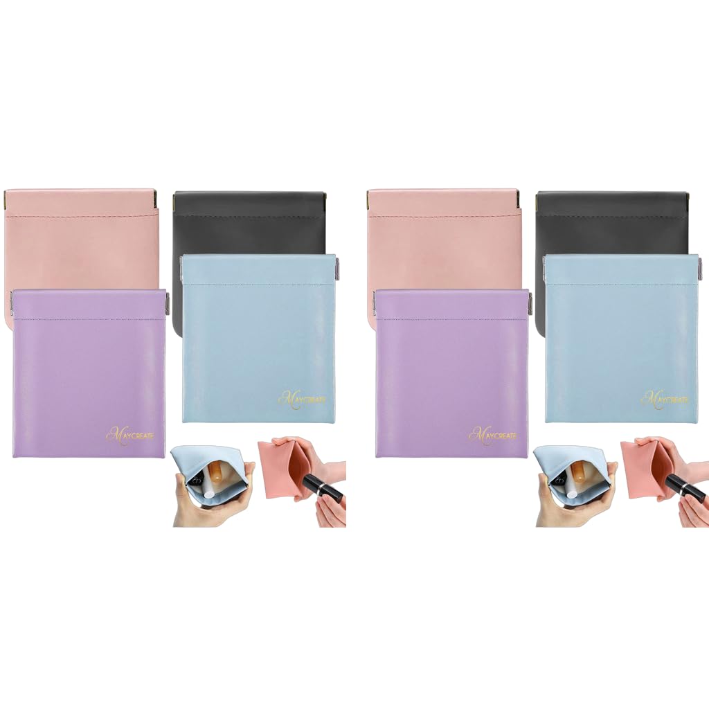 MAYCREATE Mini Makeup Bag 4 Pack for Women with Self Closing Top 4.3x4.7 in | PU Pouches