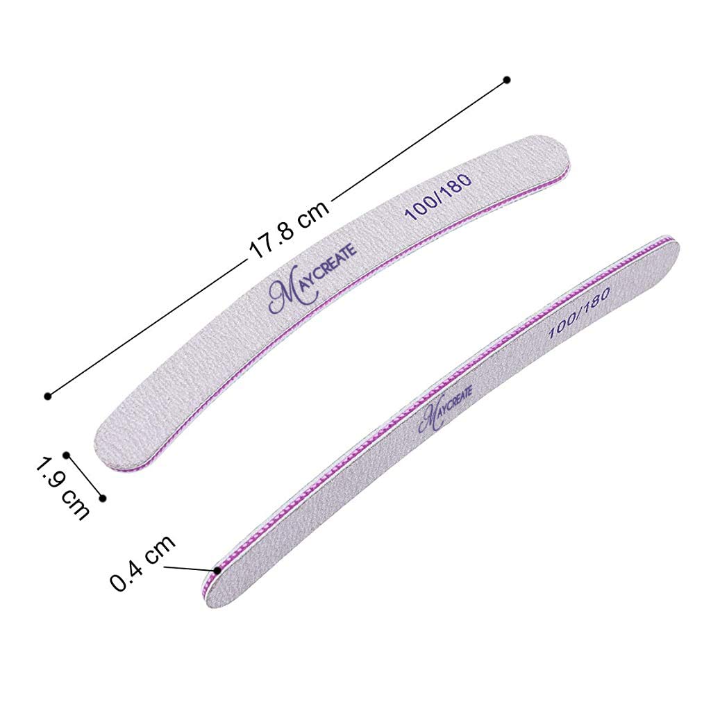 MAYCREATE® 10PCS Nail Files, Professional Nail File Set, Curved Fingernail files, 100/180 grit Double-Sided Emery Board Manicure Tools for Home and Salon Use