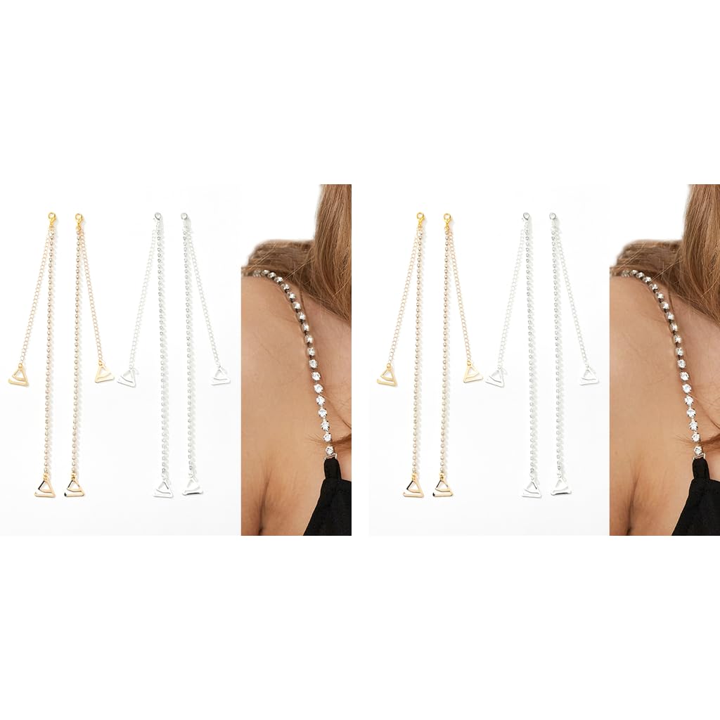 MAYCREATE Bra Straps for Women with Adjustable 16.5–17.7 in Crystal Beaded Chain | Silver and Gold