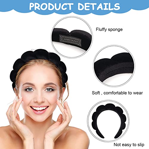 MAYCREATE® Facial Spa Headband for Women Girls, Soft Sponge Headband for Face Washing, Shower, Makeup Headband Fashion Clouds Hairband Non Slip Hair Hoop Headwear, Black 2 PCS