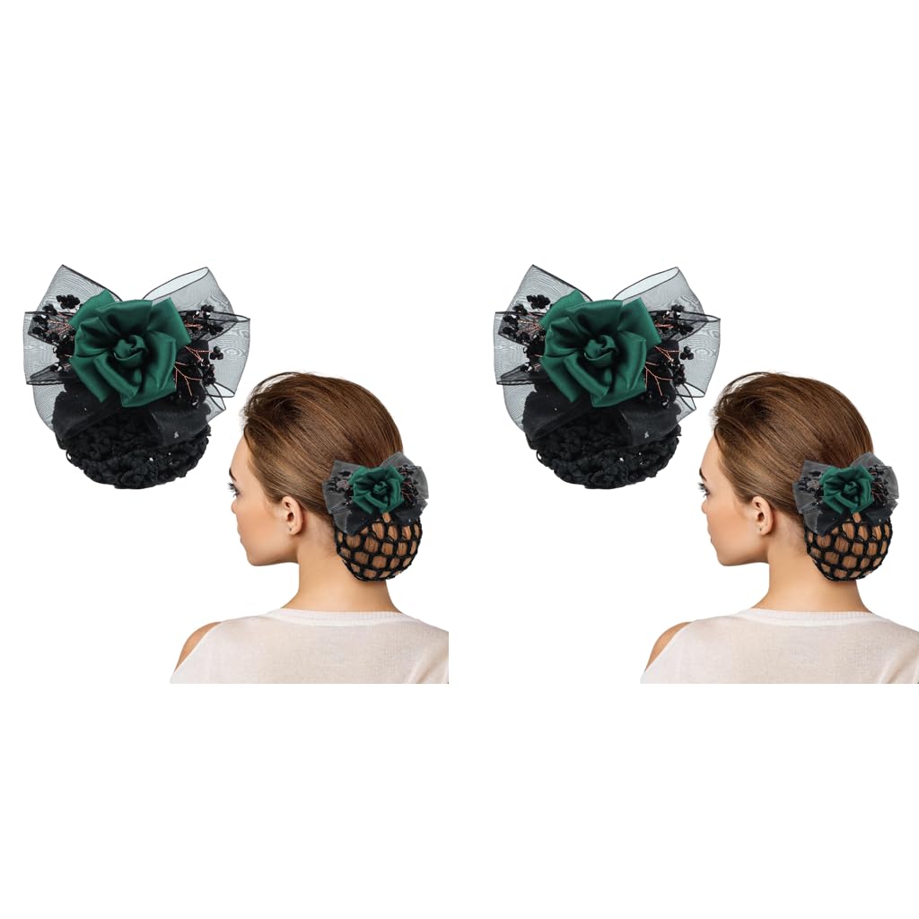 MAYCREATE Barrette Hair Bun Nets for Women featuring Floral Lace Design | 2PCS Green Set