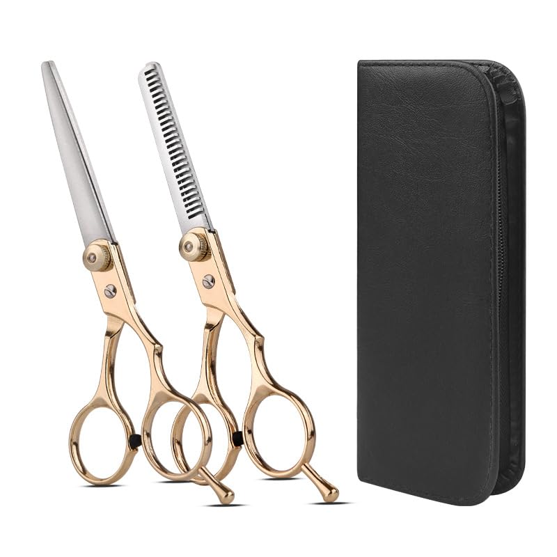 MAYCREATE® 2Pcs Hair Scissors Professional Stainless Steel Hair Straight Scissors & Thinning Scissors Starter's Essential Hair Scissors Kit Buttery Smooth Cutting Scissor with Carry Bag