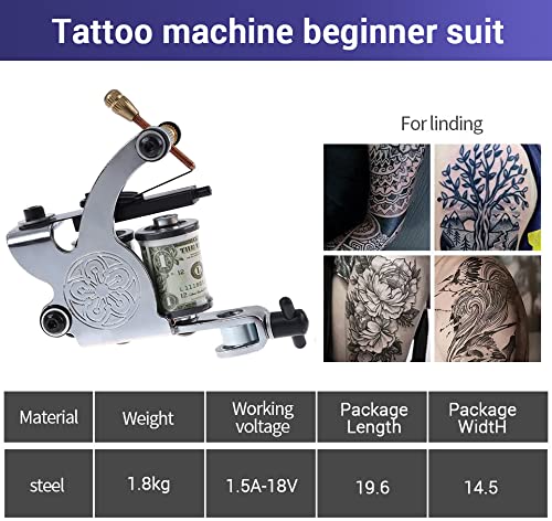 MAYCREATE Tattoo Machine Set for Beginners with 2 Guns and Power Supply | 10 Wrap Coils