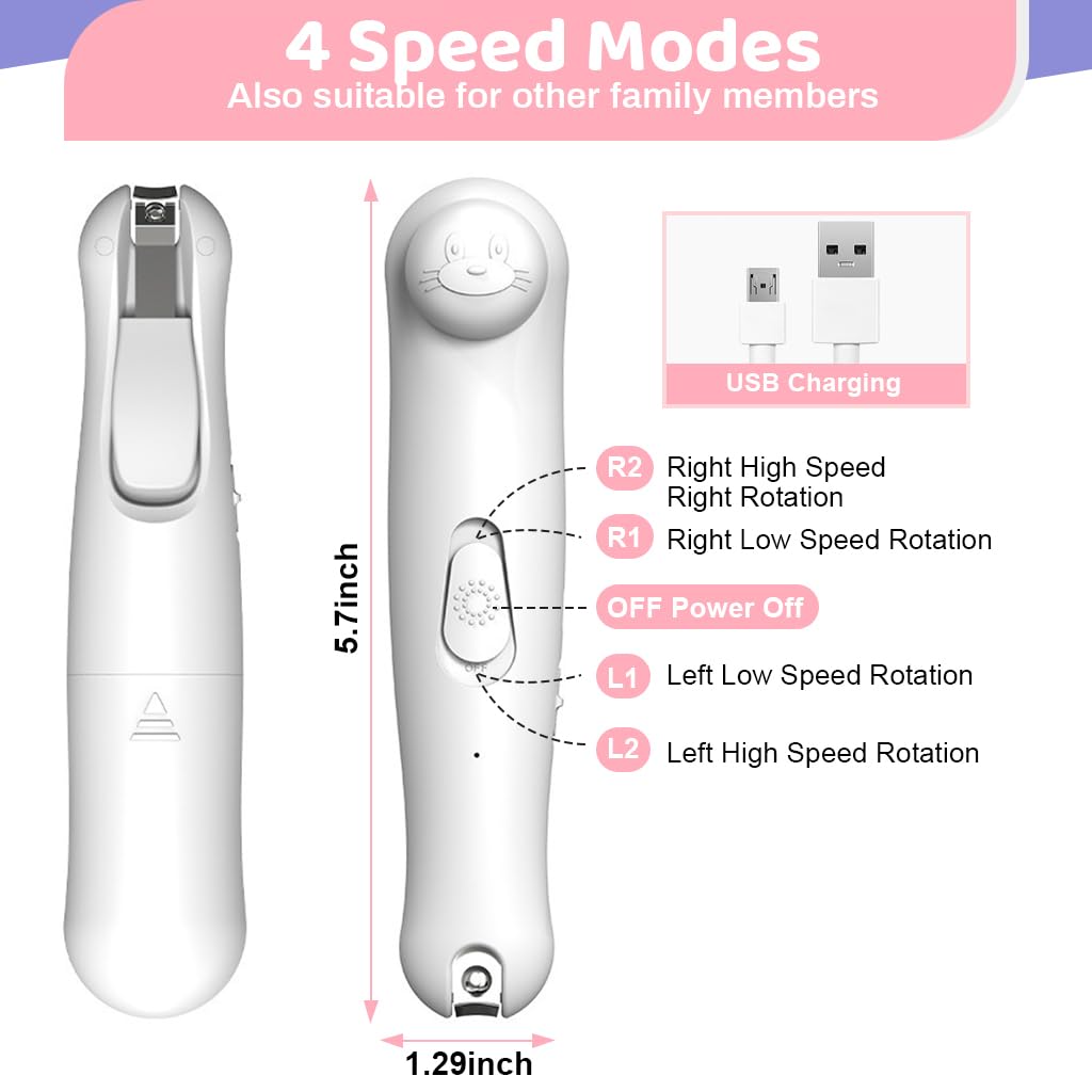 MAYCREATE Electric Nail Cutter for Baby with 6 Attachments and LED Light | USB Rechargeable