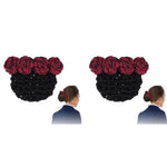 MAYCREATE Hair Bun Accessories for Women with Alloy Spring Clip Net | 2 PCS Rose Design