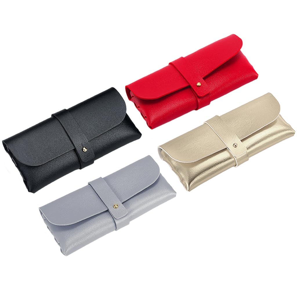 MAYCREATE Specs Case for Sunglasses and Eyeglasses featuring Stud Button Closure | 4pcs Soft PU Leather Travel Organizer 6.5×3.1×1.2 in