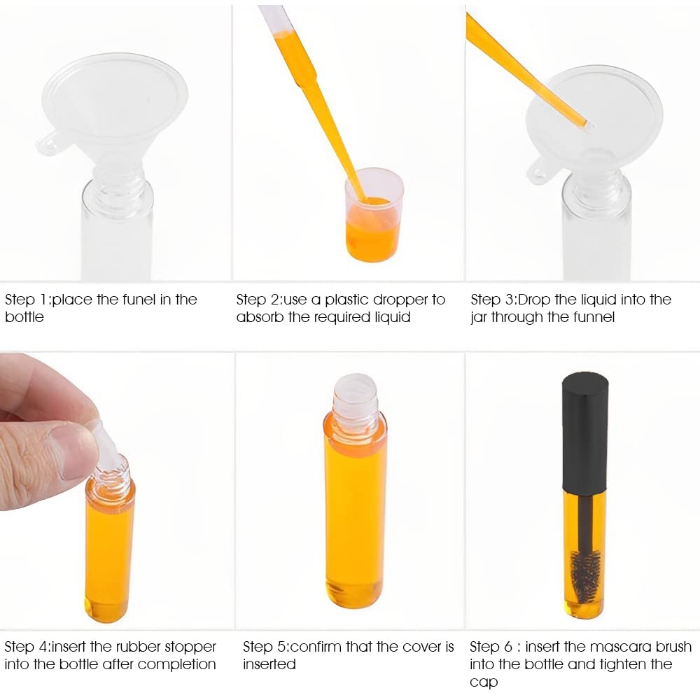 MAYCREATE Empty Mascara Tube 10ml for Castor Oil with Spiral Brush and Funnels | Travel Set