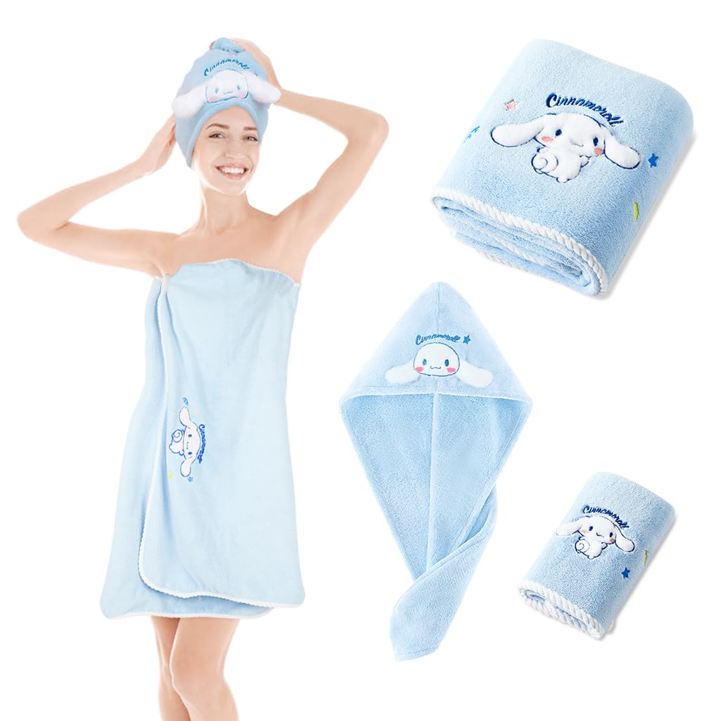 MAYCREATE Face Towels Set for Bath and Travel with Quick Dry Microfiber 70x140 cm | Cute Cartoon Design for Women and Girls