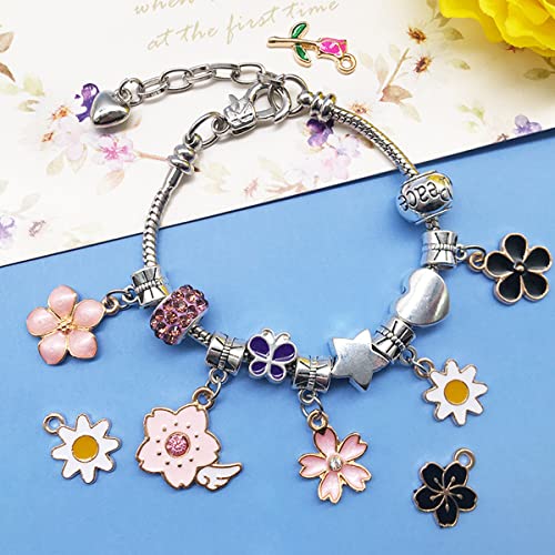 MAYCREATE® 120PCS Assorted Gold Plated Enamel Pendants Floral Themed Flower Charms for Jewelry Bracelet Earring Necklace Keychain DIY Accessories