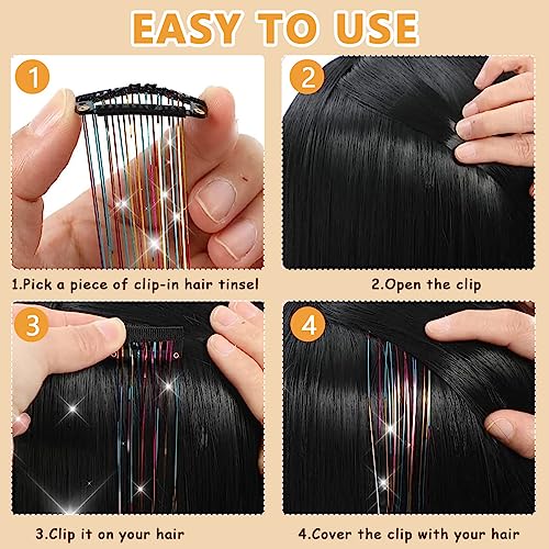 MAYCREATE® 18PCS Hair Tinsel Extensions Brown Glitter Strands 20.5 Inch Clip-on Shiny Extension Heat Resistant Fairy Kit for Women Girls Halloween Cosplay Party